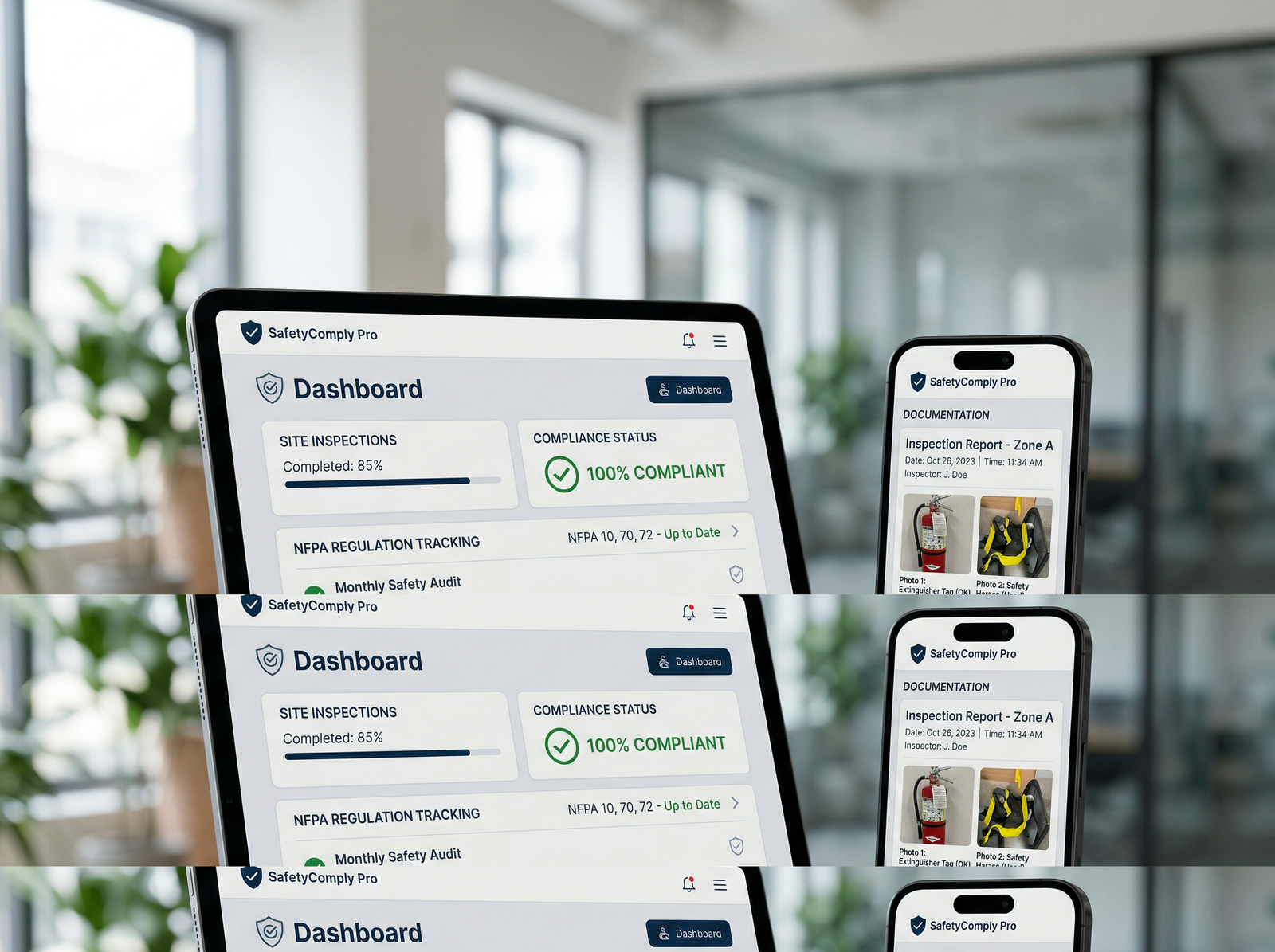 PropaneSafetyPro safety compliance dashboard on tablet and phone